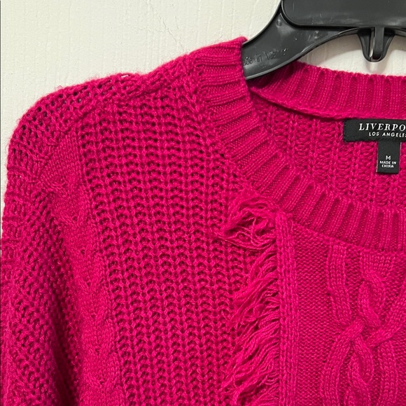 Liverpool Cable-Front Crewneck Sweater in Raspberry - Picture 7 of 8